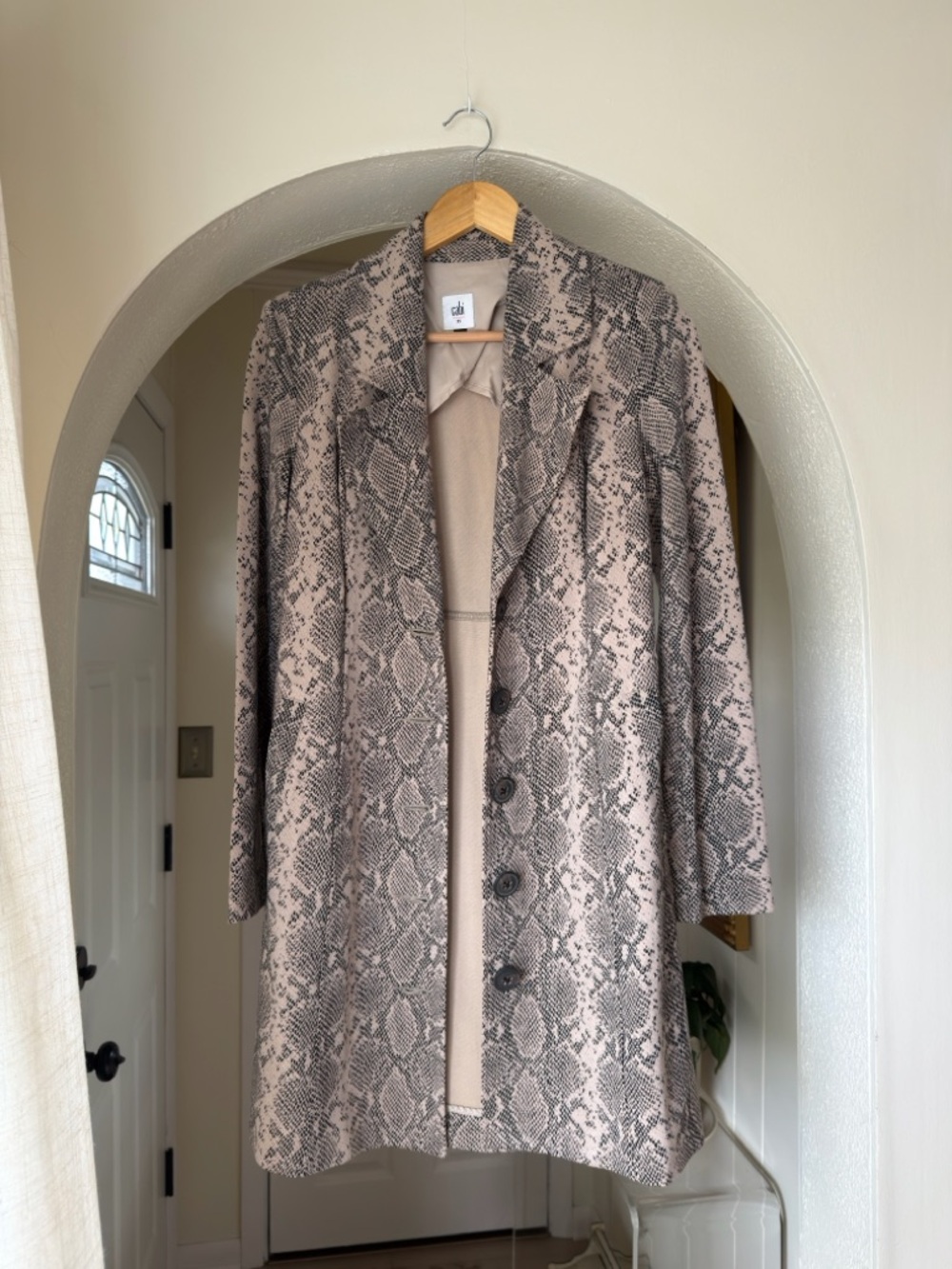 CAbi Taupe and Gray Snake-Print Trench Coat